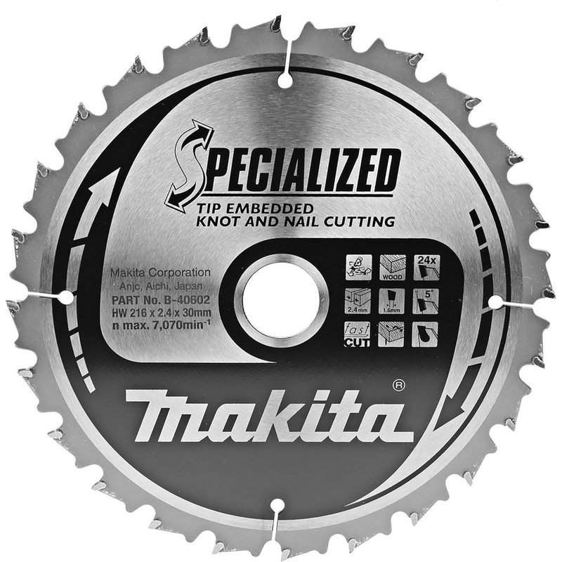 Makita SPECIALIZED Knot and Nail Cutting Saw Blade 216mm 24T 30mm