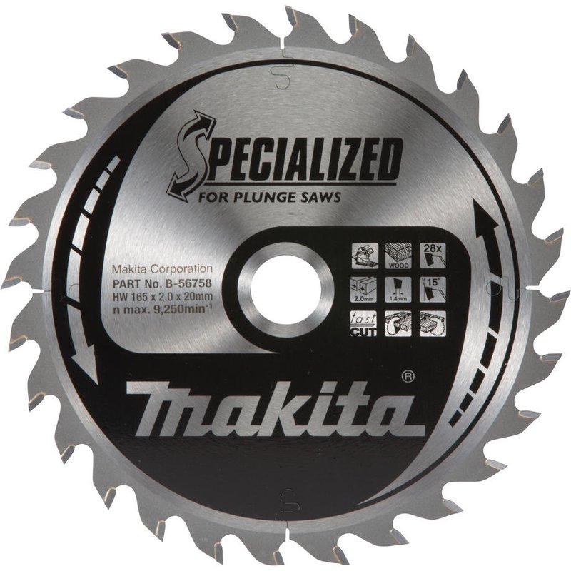 Makita SPECIALIZED Circular Plunge Saw Blade for Wood Cutting 165mm 28T 20mm