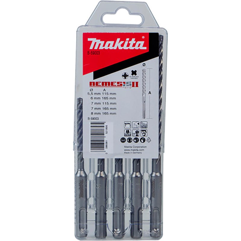 Makita Nemesis II 5 Piece SDS Plus Masonry Drill Bit Set