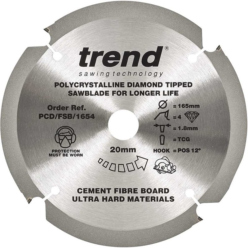 Trend Cement Fibreboard PCD Cutting Saw Blade 165mm 4T 20mm