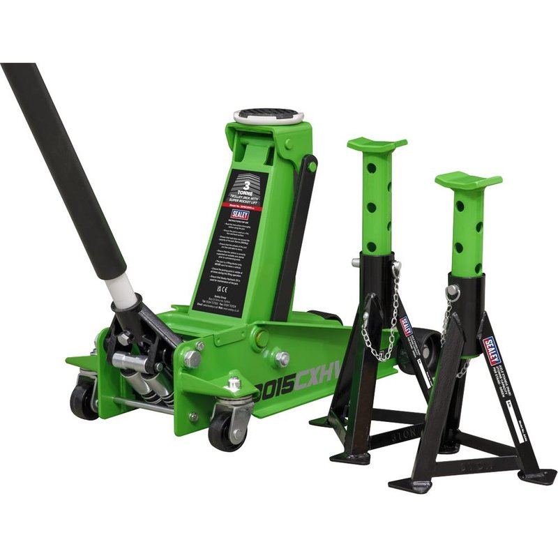 Sealey 3015CXHV Super Rocket Lift High Vis Trolley Jack and Axle Stands Combo Kit