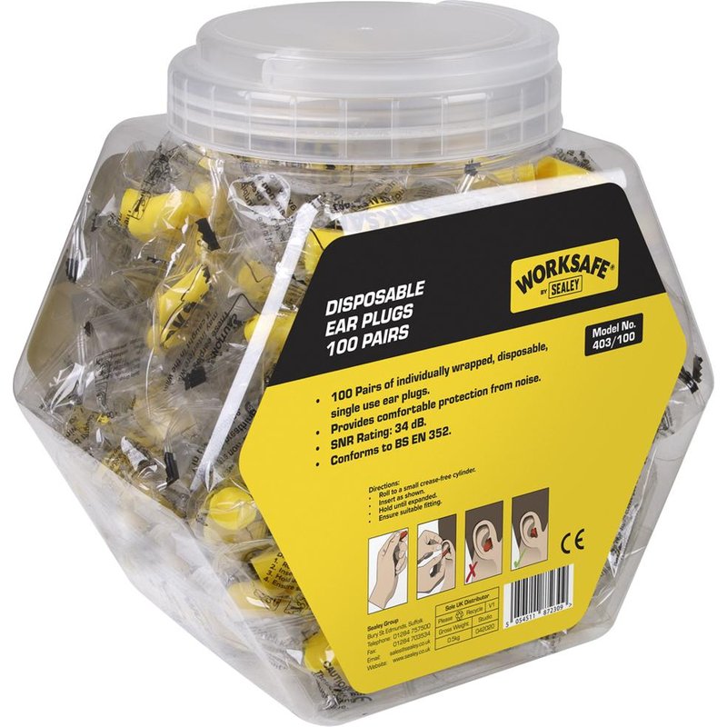 Sealey Worksafe Disposable Ear Plugs Pack of 100