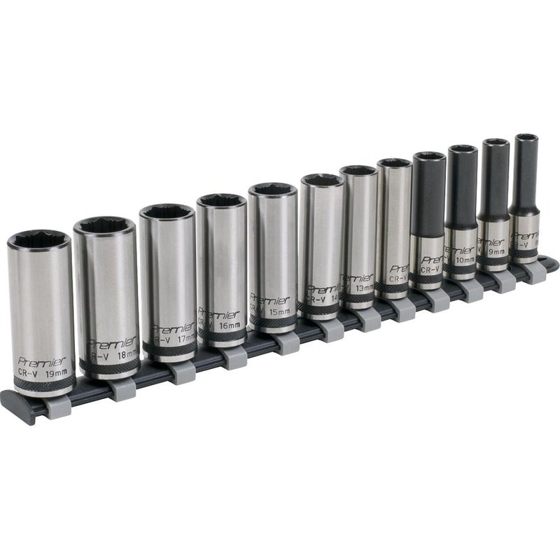 Sealey 12 Piece Black Series 3/8" Drive Deep Lock On Hexagon Socket Set 3/8"