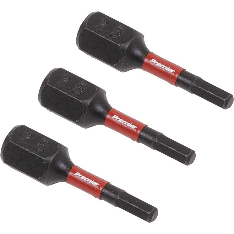 Sealey Impact Power Tool Hexagon Screwdriver Bits Hex 2.5mm 25mm Pack of 3