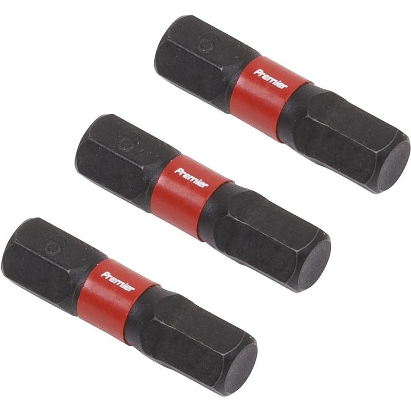 Sealey Impact Power Tool Hexagon Screwdriver Bits Hex 6mm 25mm Pack of 3