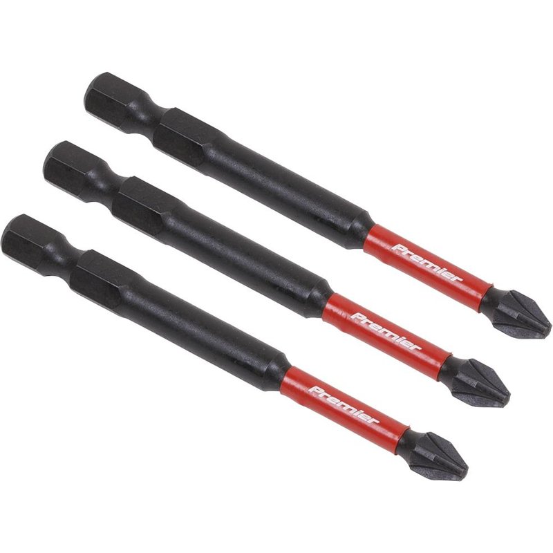 Sealey Impact Power Tool Pozi Screwdriver Bits PZ2 75mm Pack of 3