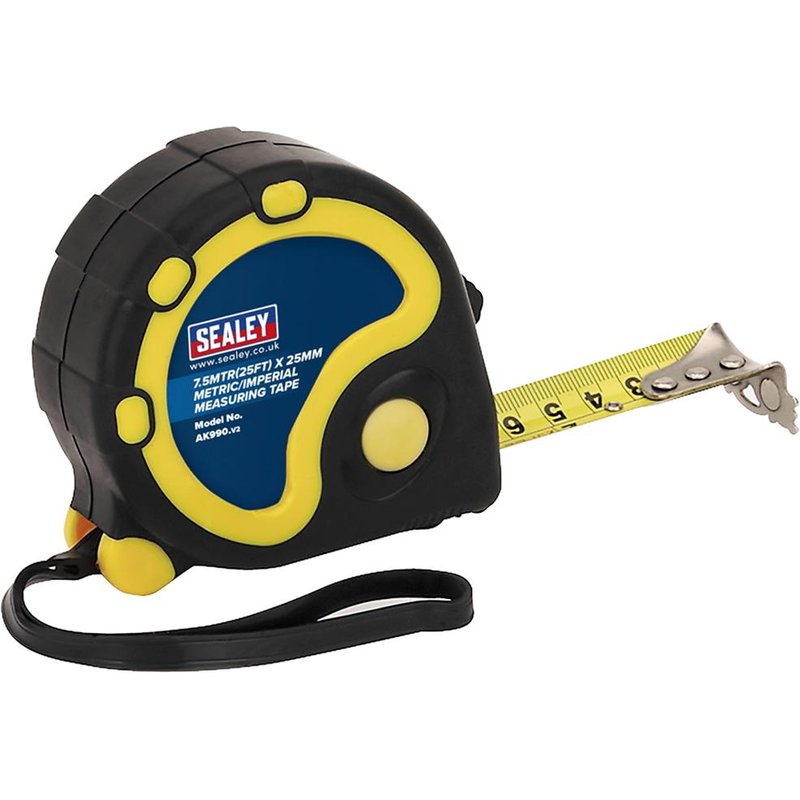 Sealey Rubber Jacket Measuring Tape Imperial & Metric 25ft / 7.5m 25mm
