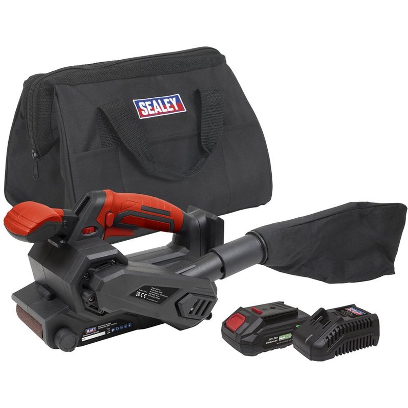 Sealey ACP20VBS 20v Cordless Belt Sander 76mm 1 x 2ah & 1 x 4ah Li-ion Battery Charger Bag