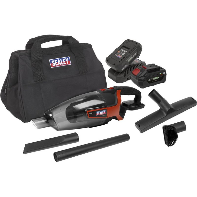 Sealey CP20VCV 20v Cordless Handheld Vacuum Cleaner 1 x 2ah & 1 x4ah Li-ion Battery Charger Bag