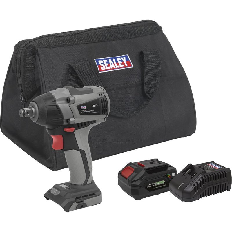 Sealey CP20VIWX 20v Cordless Brushless Impact Wrench 1/2" 1 x 2ah & 1 x4ah Li-ion Battery Charger Bag