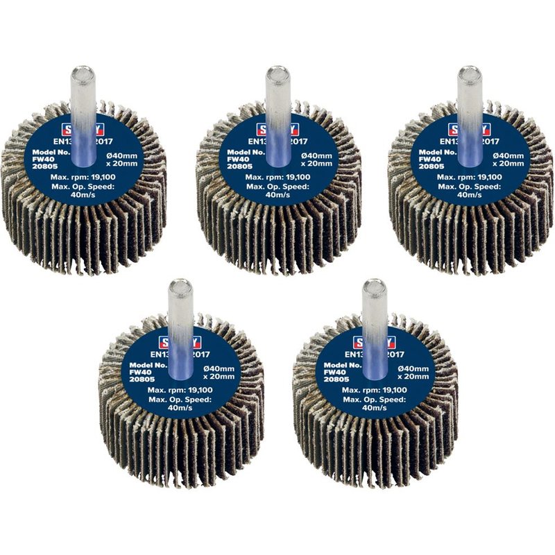 Sealey Flap Wheels Pack Of 5 40mm 20mm 80g