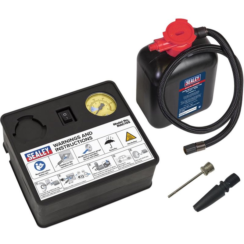 Sealey 12v Tyre Inflator and Emergency Puncture Repair Sealant Kit
