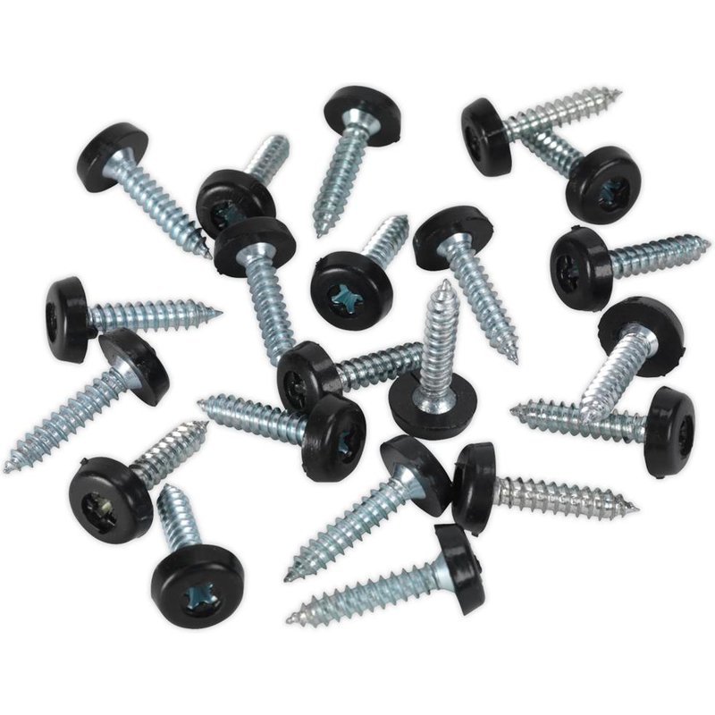 Sealey Black Plastic Enclosed Head Number Plate Screws 4.8mm 24mm Pack of 50