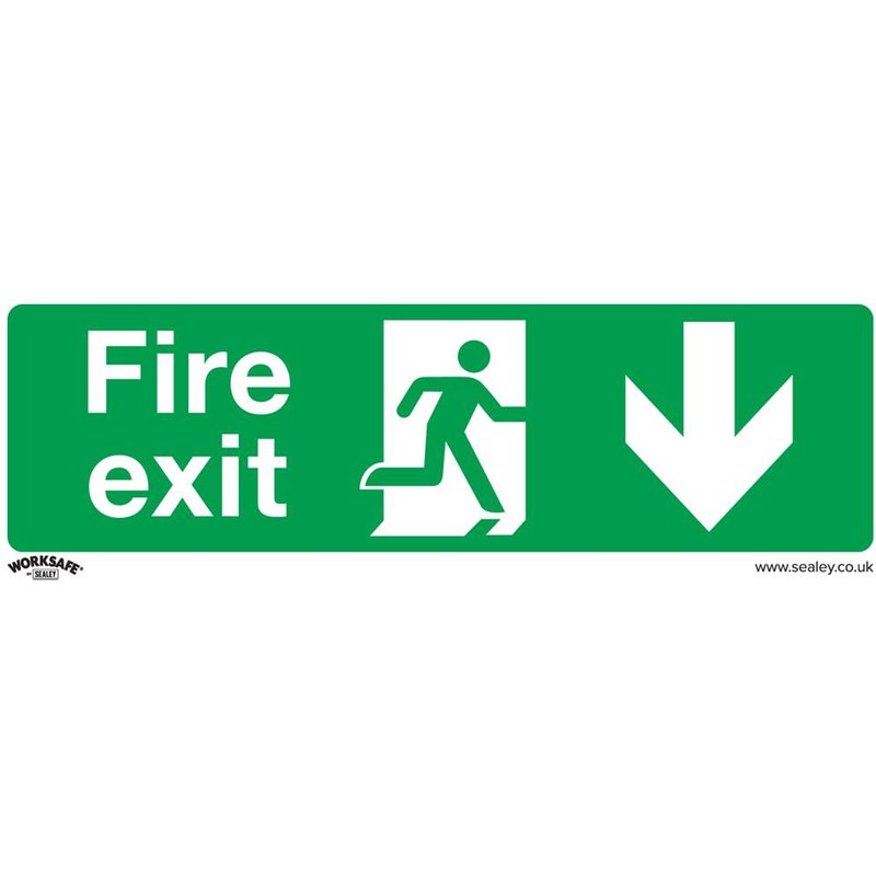 Sealey Self Adhesive Vinyl Fire Exit Arrow Down Sign Pack of 10 300mm 100mm Standard