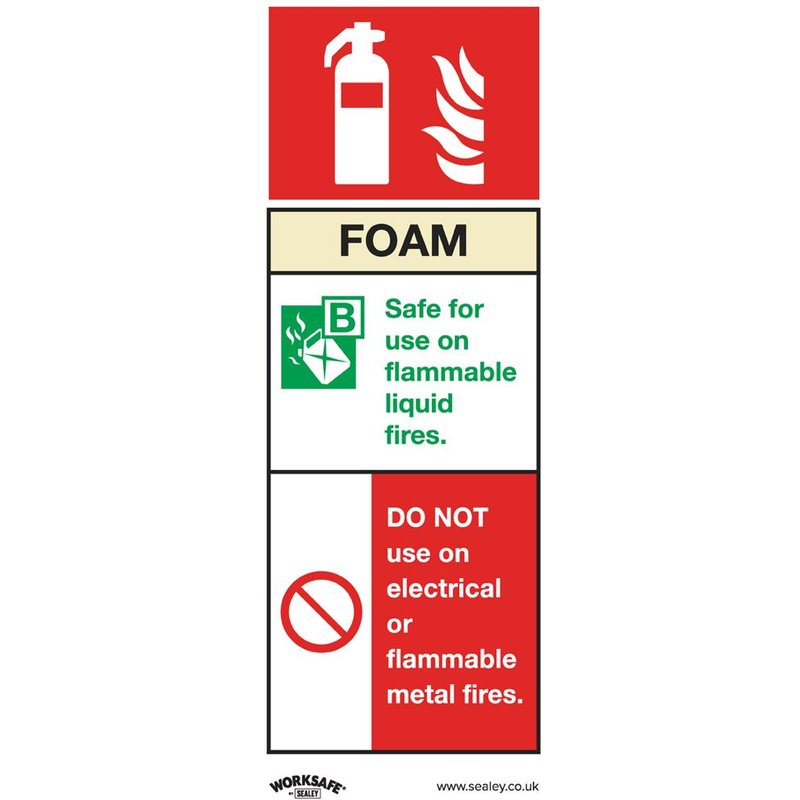 Sealey Rigid Plastic Foam Fire Extinguisher Sign 75mm 210mm Standard