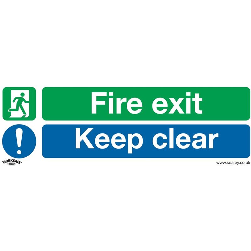 Sealey Self Adhesive Vinyl Fire Exit Keep Clear Large Sign 600mm 200mm Standard