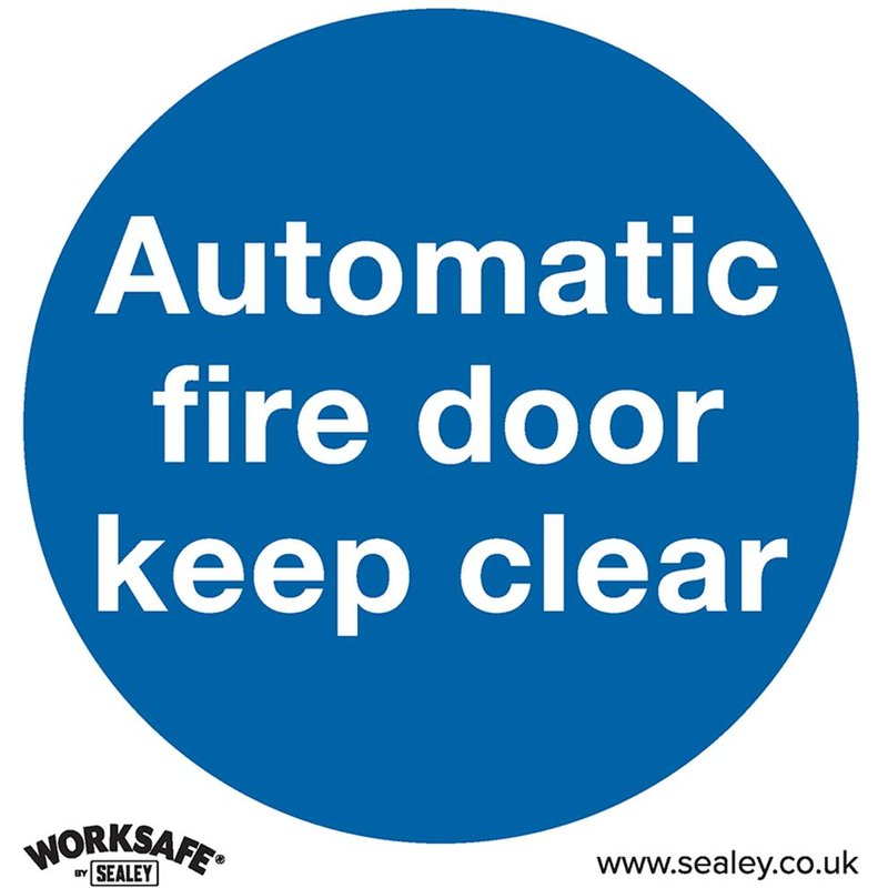 Sealey Rigid Plastic Automatic Fire Door Keep Clear Sign 80mm 80mm Standard