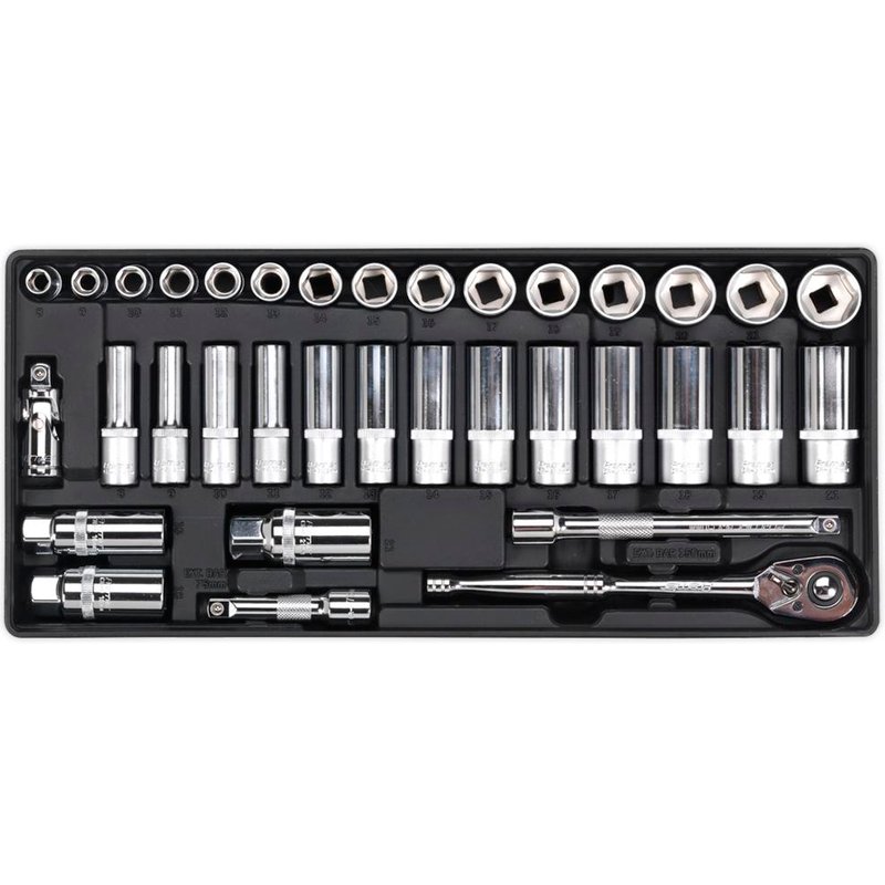 Sealey 35 Piece 3/8" Drive Slim Ratchet Socket Set Metric in Module Tray 3/8"