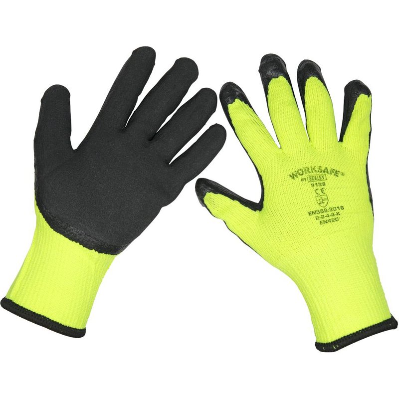 Sealey Thermal Super Grip Gloves Black / Yellow L Pack of 6