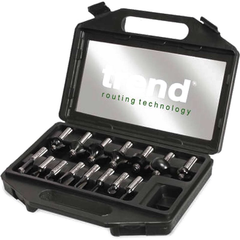 Trend SET/SS9TC 1/2in TCT Router Bit Starter Set, 15 Piece SET/SS9X1/2TC