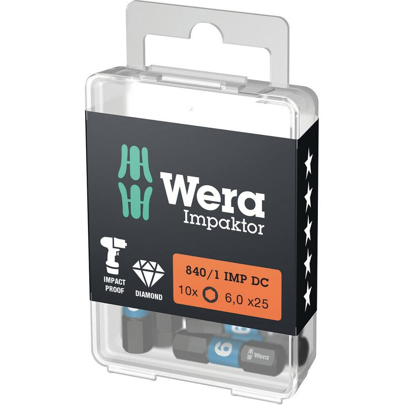 Wera 840/1 Impaktor Hexagon Screwdriver Bits 4mm 25mm Pack of 10