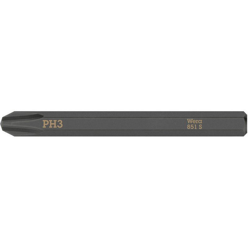 Wera 851 S Phillips Screwdriver Bit for Hand Impact Drivers PH3 70mm Pack of 1