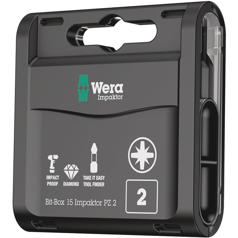 Wera Bit-Box Pozi Impaktor Screwdriver Bits PZ2 25mm Pack of 15