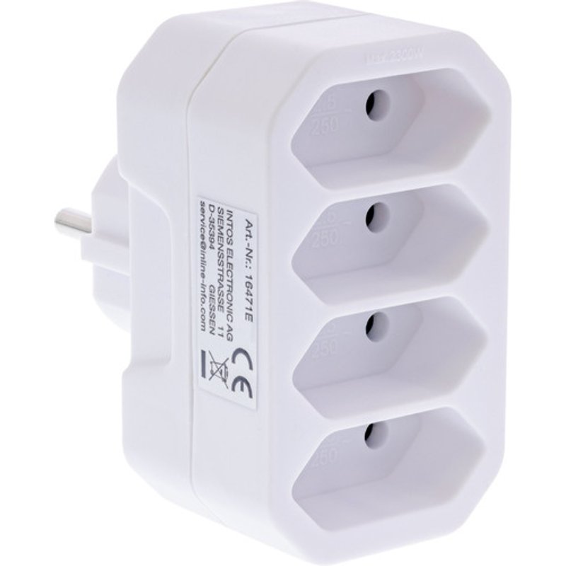 InLine® Steckdosenadapter, Schutzkontakt-Stecker auf 4x Eurobuchse