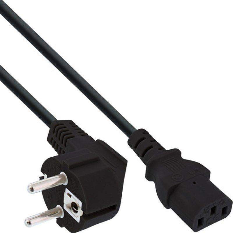 InLine® Netzkabel, Schutzkontakt gewinkelt auf Kaltgerätestecker C13, 0,5m