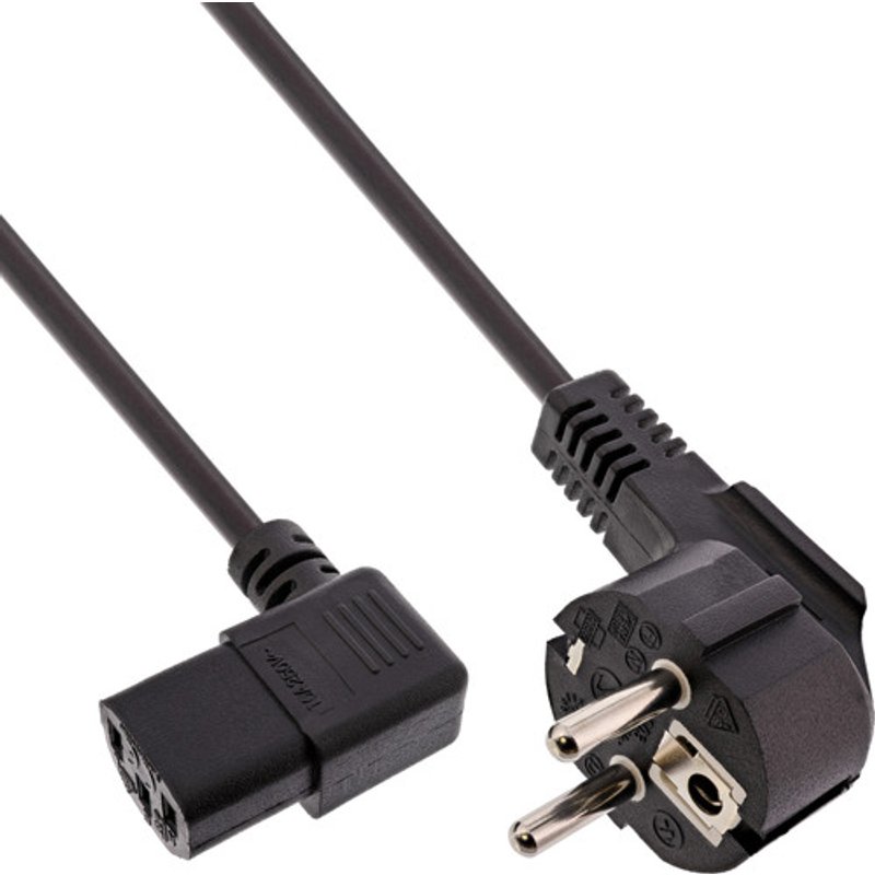 InLine® Netzkabel, Schutzk. gew. / Kaltgerätest. C13 links abgew., 0,5m
