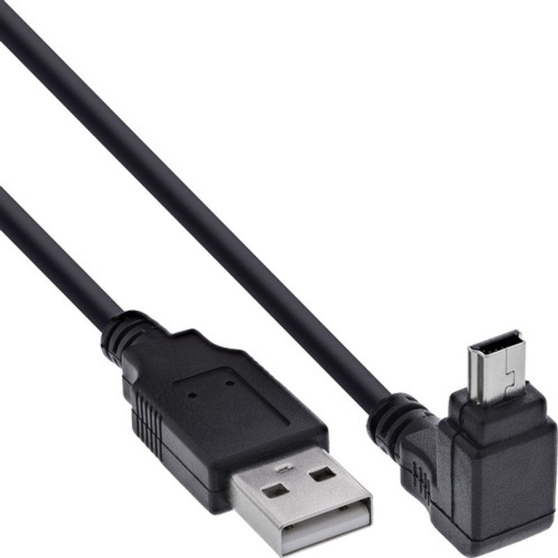InLine® USB 2.0 Mini-Kabel, ST A/Mini-B ST (5pol) oben abgew. 90�, schwarz, 0,3m