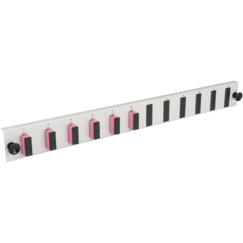 Glasfaser Verteiler Bestückte 12 Port Frontblende mit 6 x SC, Duplex Kupplung OS2 vertikal, grau - 1 VPE = 50 St�ck