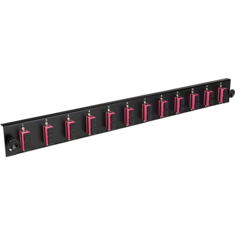Bestückte Frontblende mit 12 x SC Duplex, Kupplung OS2 vertikal, schwarz