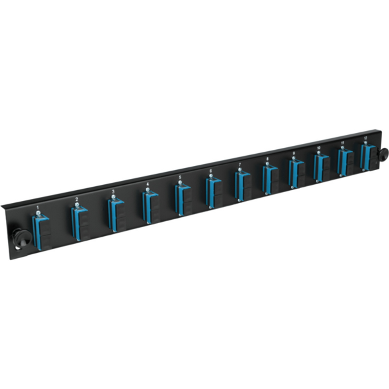 Bestückte Frontblende mit 12 x LC Duplex, Kupplung OM3, schwarz