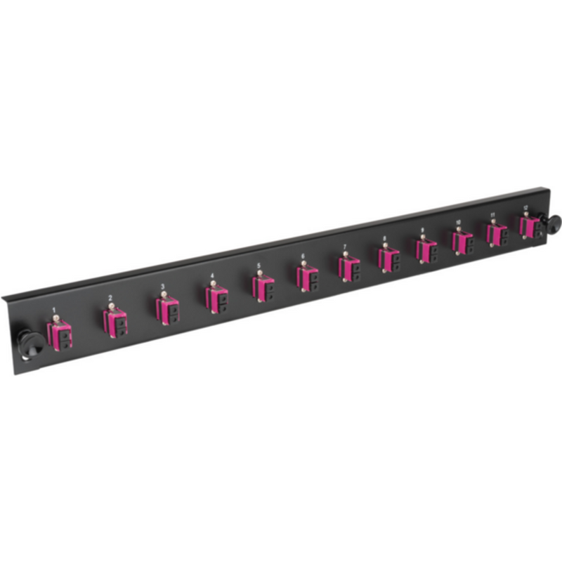 Glasfaser Verteiler Bestückte Frontblende mit 12 x LC Duplex, Kupplung OS2, schwarz - 1 VPE = 50 St�ck