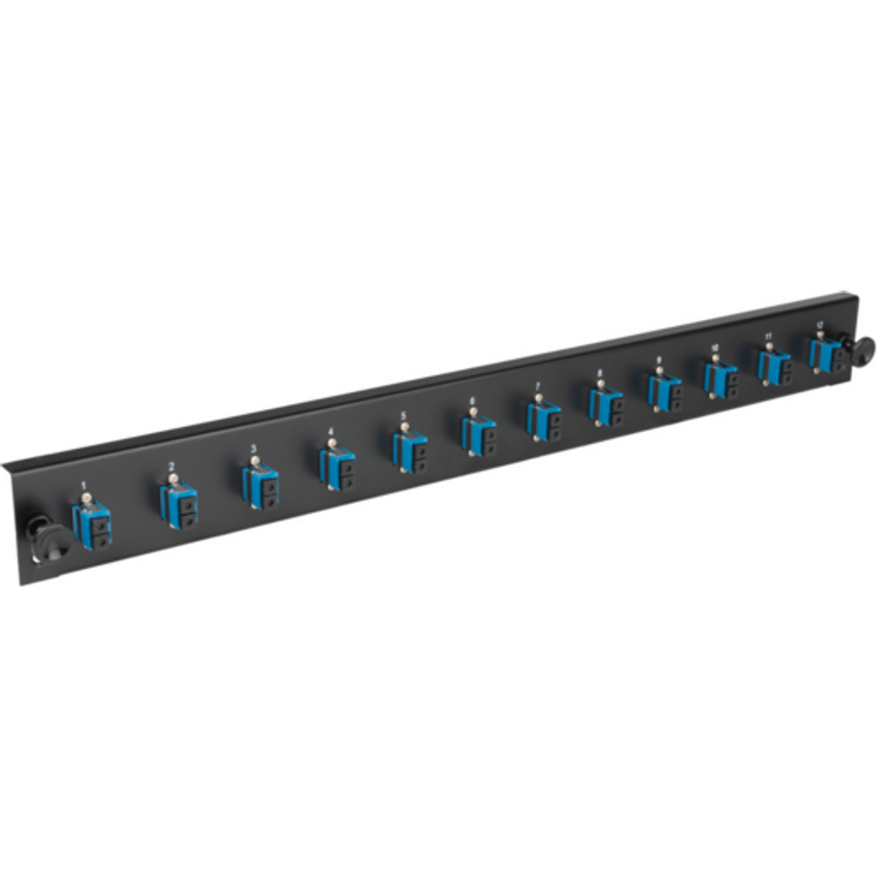 Bestückte Frontblende mit 24 x SC Duplex, Kupplung OM3 vertikal, schwarz