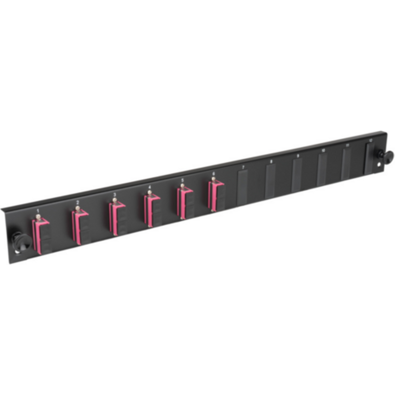 Glasfaser Verteiler Bestückte 12 Port Frontblende mit 6 x SC, Duplex Kupplung OS2 vertikal, schwarz - 1 VPE = 50 St�ck