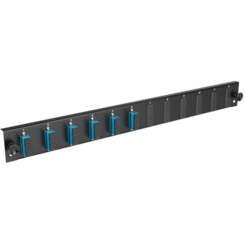 Glasfaser Verteiler Bestückte 12 Port Frontblende mit 6 x LC, Duplex Kupplung OM3 vertikal, schwarz - 1 VPE = 50 St�ck