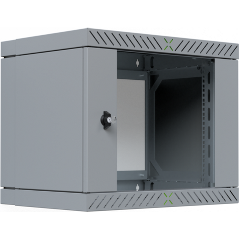 Wandgehäuse 19" X-Rack mit Glastür 400-600mm, 9HE grau RAL7035