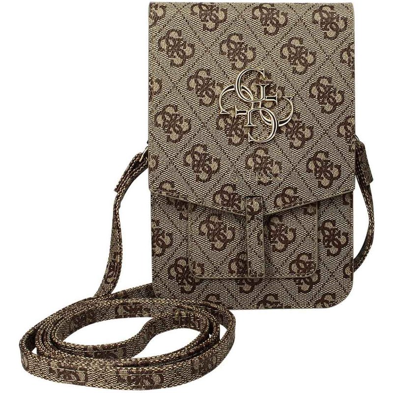 Guess Sacoche de téléphone bandoulière - Pochette d'épaule pour smartphone avec lanière logo 4G - Brun