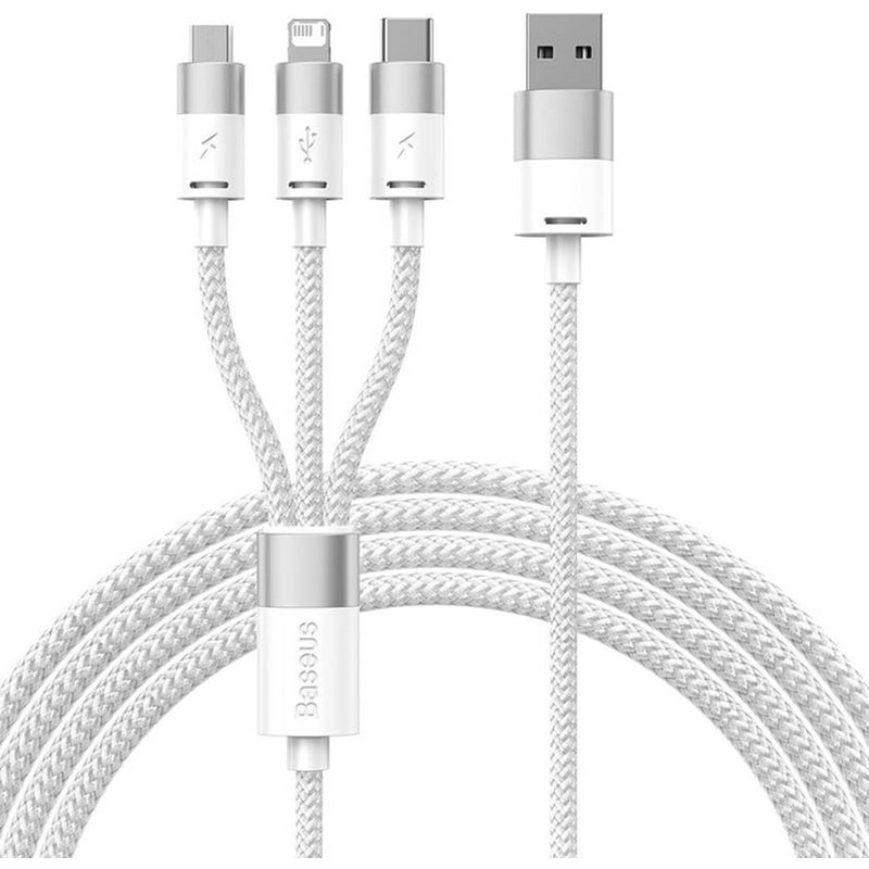 Baseus StarSpeed ​​​​Series câble de charge rapide 3-en-1 - USB-A vers USB-C / Lightning / Micro-USB - 1,2 mètres - Blanc