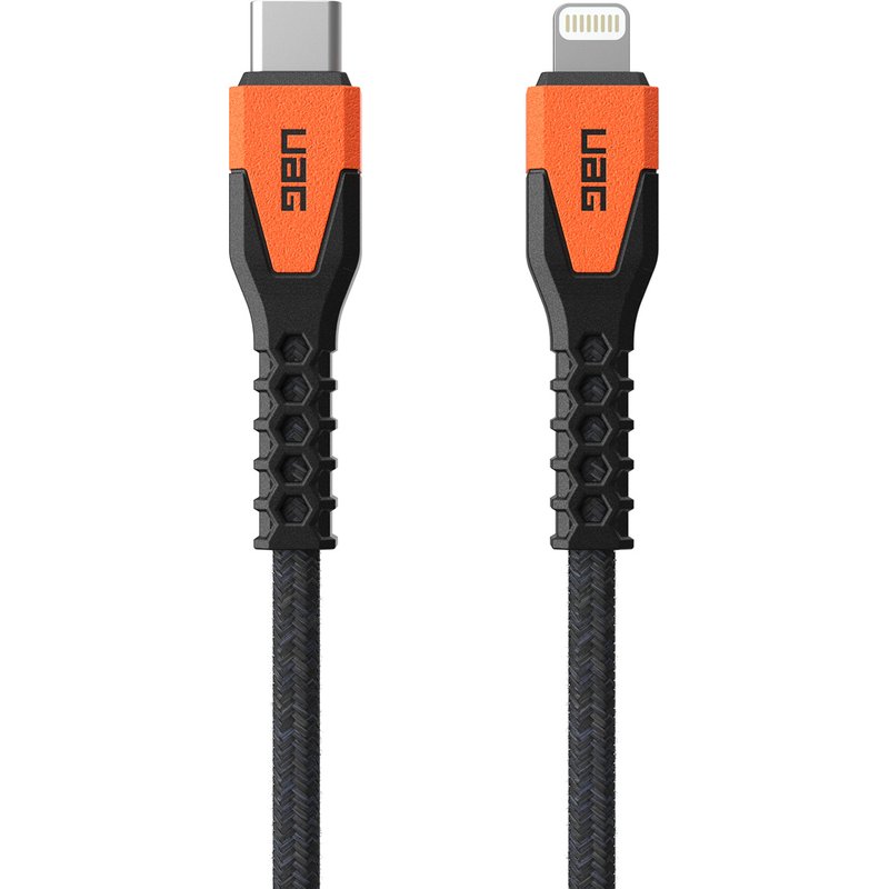 UAG Câble de charge USB-C vers Lightning avec cœur en Kevlar® - 1,5 mètre - Noir / Orange