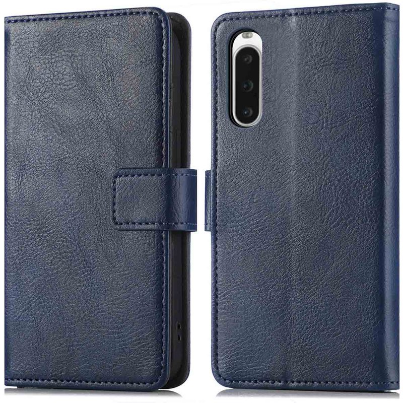 Coque Sony Xperia 10 V - Similicuir - imoshion Coque portefeuille - étui téléphone Bleu foncé - Design Aucun