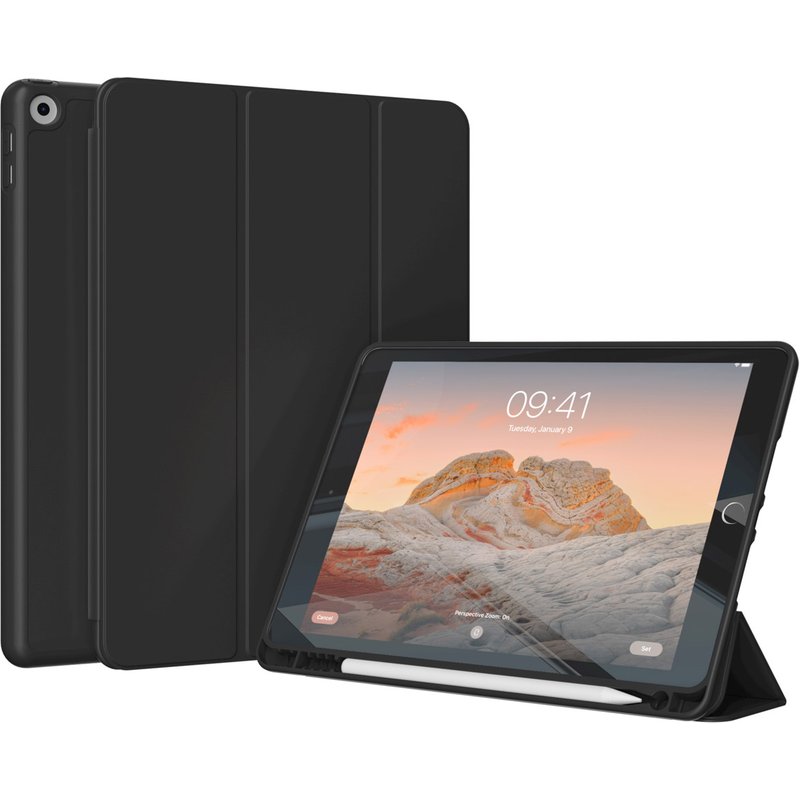 Accezz Coque tablette portefeuille Smart Silicone Apple iPad 9 (2021) 10.2 pouces / iPad 8 (2020) 10.2 pouces / iPad 7 (2019) 10.2 pouces - Noir