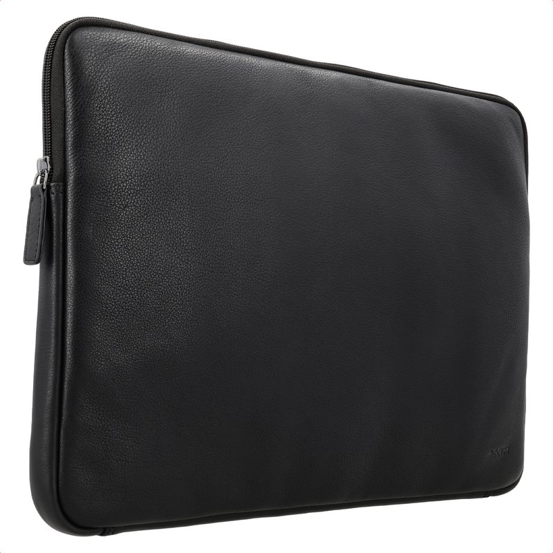 Accezz Pochette ordinateur Leather avec fermeture éclair 13-14 pouces - Noir