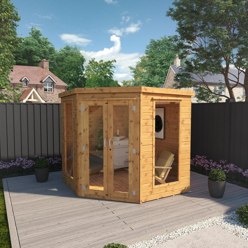 Waltons 7 x 7 Wooden Outdoor Shiplap Tongue and Groove Premier Corner Garden Summerhouse