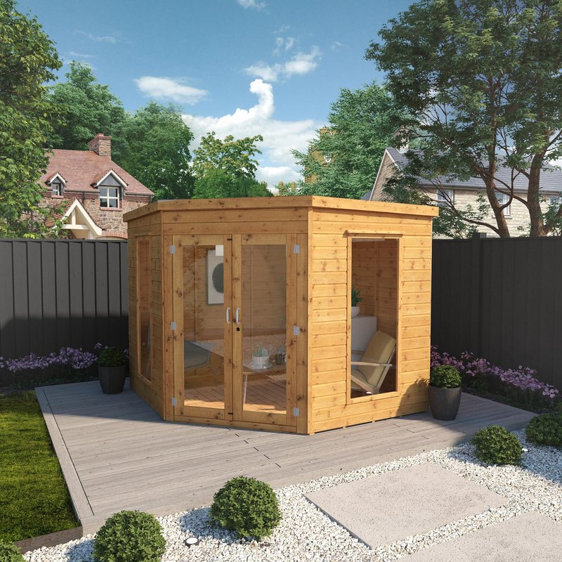 Waltons 8 x 8 Wooden Shiplap Tongue and Groove Premier Corner Summerhouse Garden Room