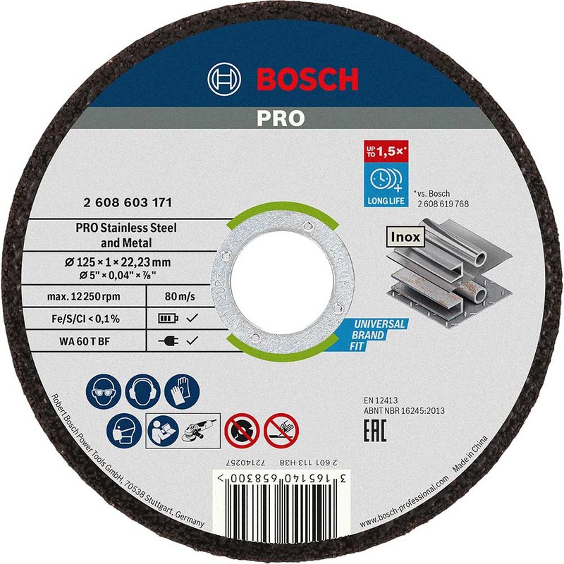 Bosch PRO Rapido Stainless Inox Flat Angle Grinder Fast Cutting Disc 125mm 1mm 22mm