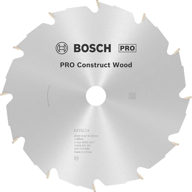 Bosch PRO Construct Wood Cutting Saw Blade 190mm 12T 20mm