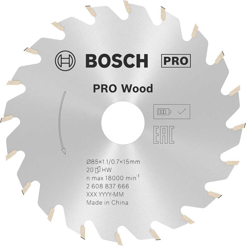 Bosch PRO Cordless Wood Cutting Circular Saw Blade 85mm 20T 15mm